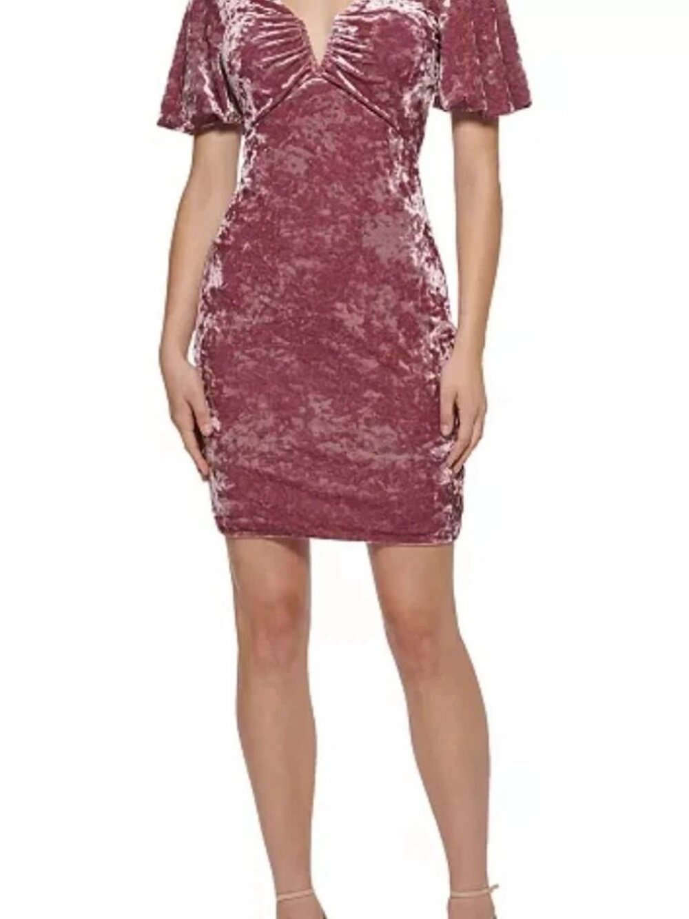 Guess Crushed Panne Velvet Puff-Sleeve Lightly Padded Cocktail Dress Burgundy, 8